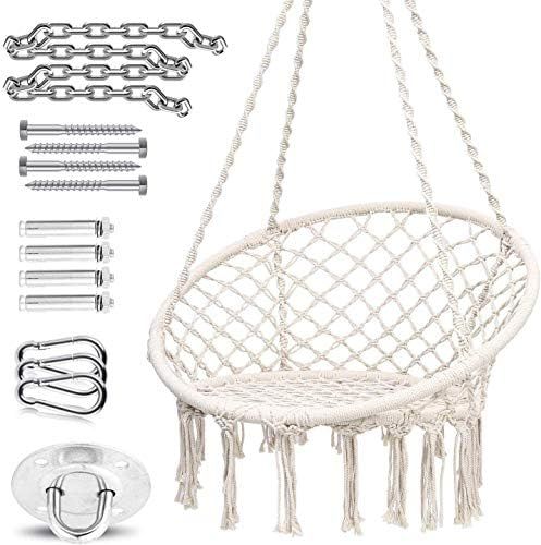 Hammock Chair with Hardware Kit, Ohuhu Macrame Hanging Chair Swing for Bedroom with Heavy Duty Hangi | Amazon (US)