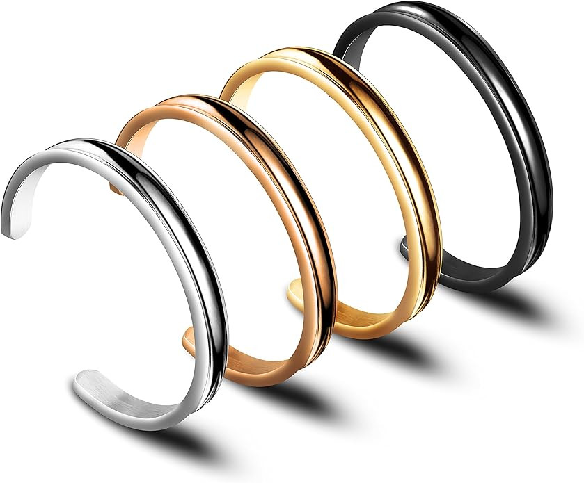Zuo Bao Hair Tie Bracelet High Polishing Stainless Steel Grooved Cuff Bangle for Women | Amazon (US)