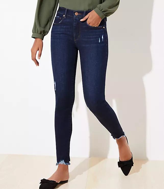 Unpicked Destructed Skinny Jeans in Staple Dark Indigo Wash | LOFT | LOFT