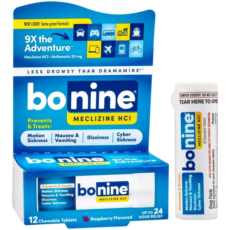 Bonine Motion Sickness and Nausea Relief Travel Pack, Chewable Tablets, Raspberry, 12 Ct | Walmart (US)