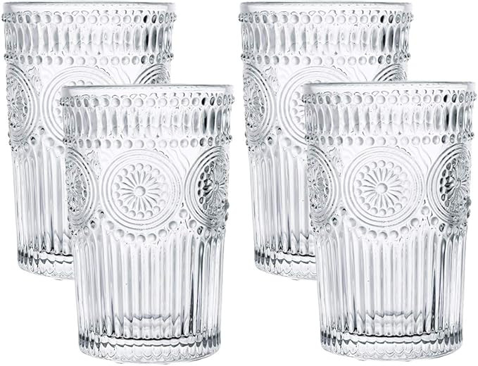 Kingrol 4 Pack 12.5 oz Romantic Water Glasses, Premium Drinking Glasses Tumblers, Vintage Glasswa... | Amazon (US)