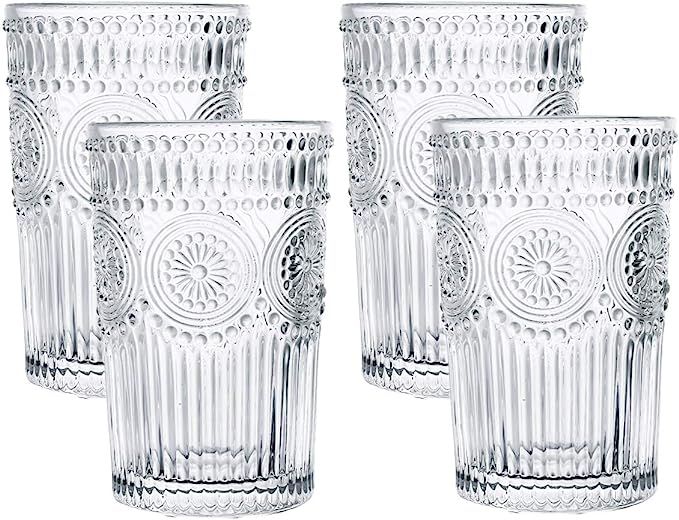 Kingrol 4 Pack 12.5 oz Romantic Water Glasses, Premium Drinking Glasses Tumblers, Vintage Glasswa... | Amazon (US)