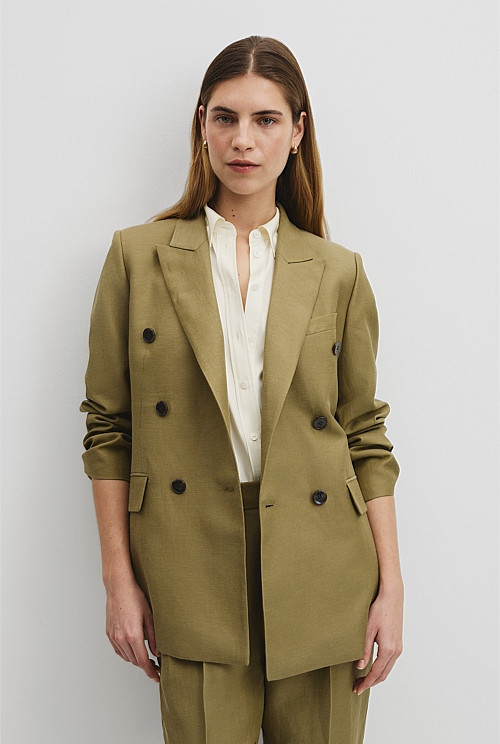 Linen Blend Double Breasted Blazer | Country Road