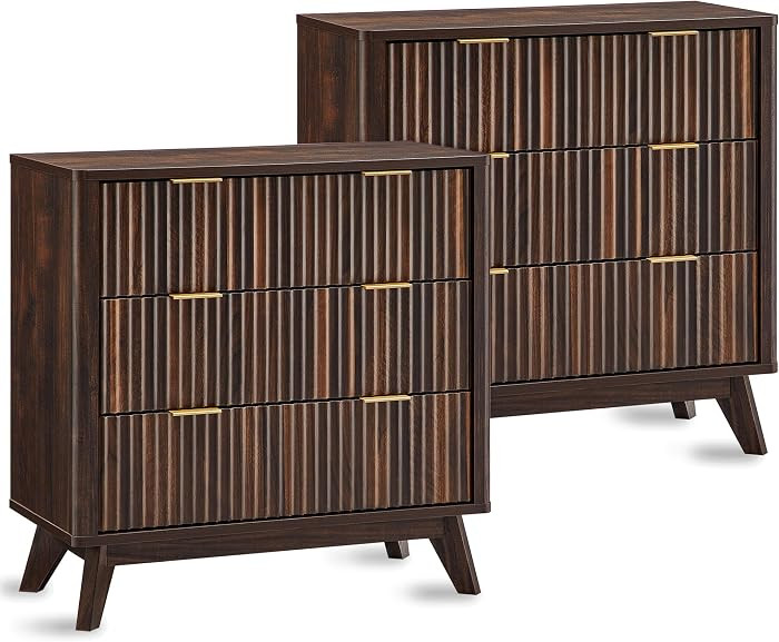 T4TREAM Fluted 3 Drawers Nightstand Set of 2, Oversized Extra Large Modern Side Table, End Table ... | Amazon (US)
