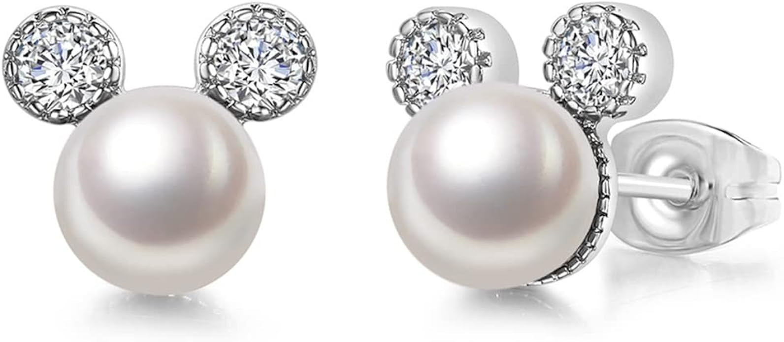 Silver Rose Gold Plated Faux Pearl Cute Mouse Cat Style Wedding Cocktail Party Stud Earrings | Amazon (US)