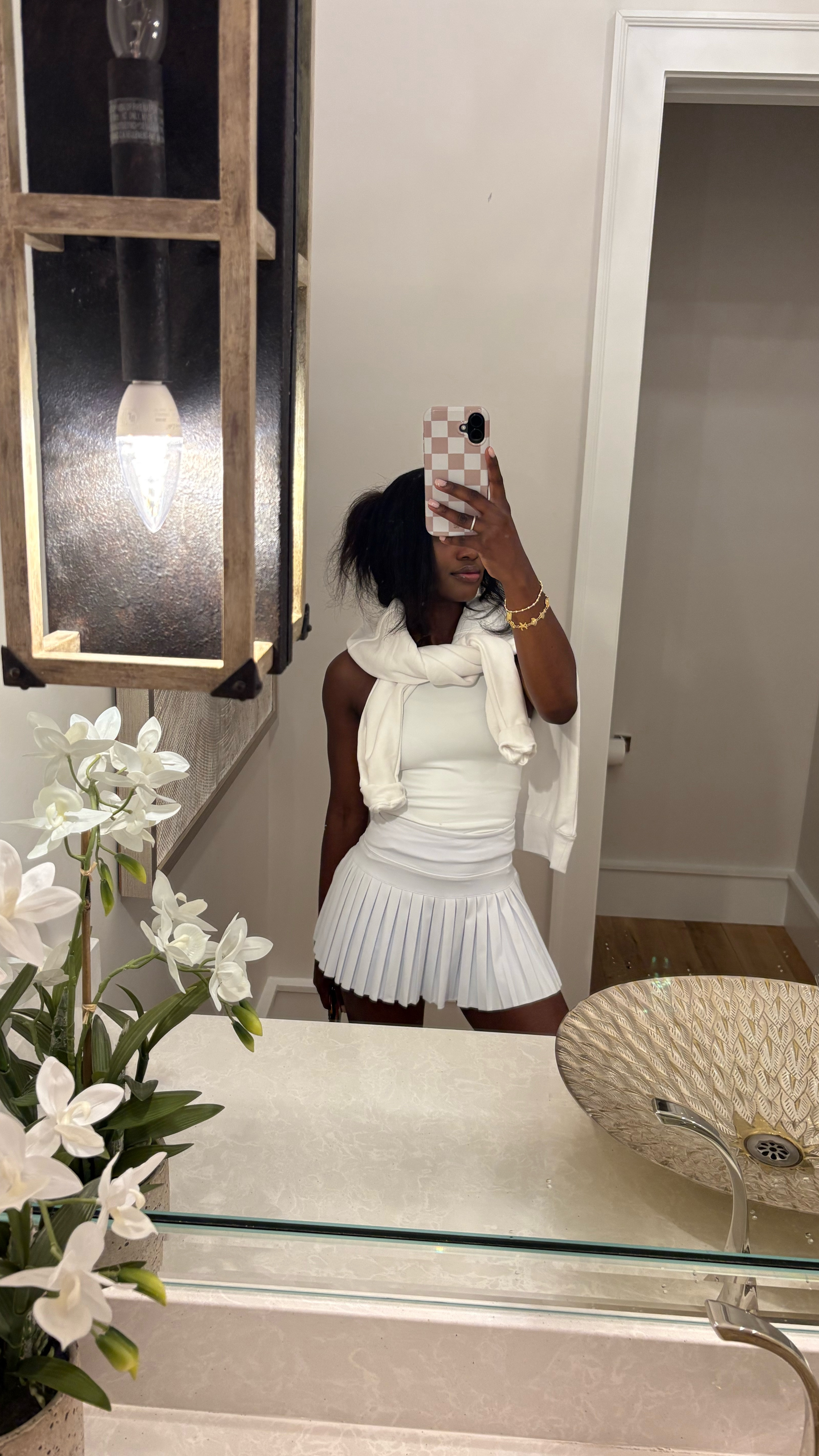 cute summer outfit idea inspired by the beach/tennis 🫧🪽 gold hung skirt, lululemon racerback tank and a seaside sweater wrapped around. Highly recommend the lululemon bra linked below for this shirt due to its specific style. Super fun cute and flirty sporty outfit for anytime!  

#LTKActive #LTKStyleTip #LTKShoeCrush