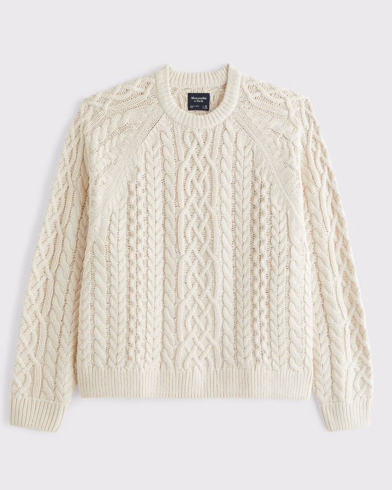Oversized Cable Crew Sweater | Abercrombie & Fitch (US)