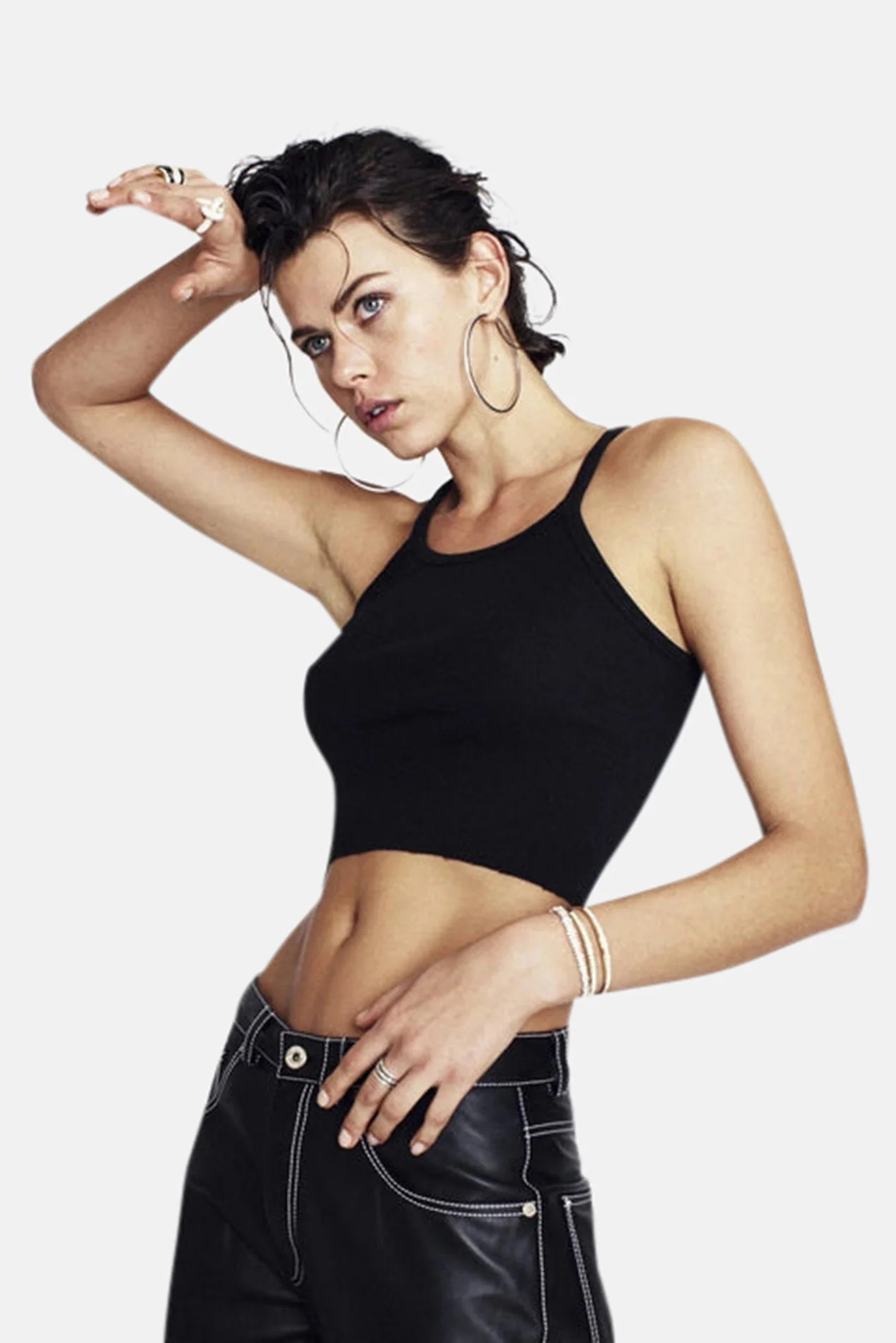 Cropped Rib Tank Black | Blue & Cream