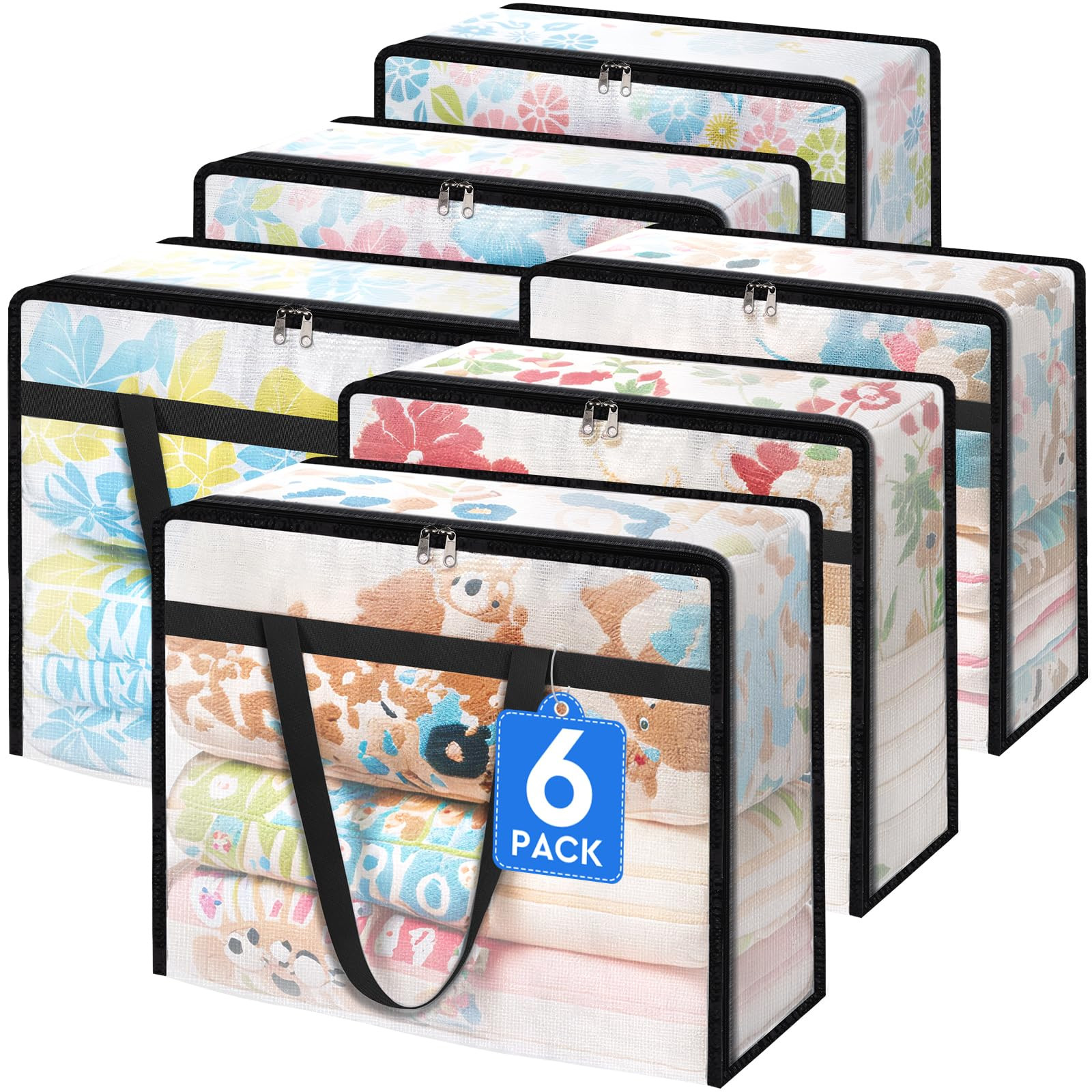 6 Pack Clear Storage Bags for Comforter, Clothes & Bedding, Plastic Blanket Storage with Zipper a... | Amazon (US)