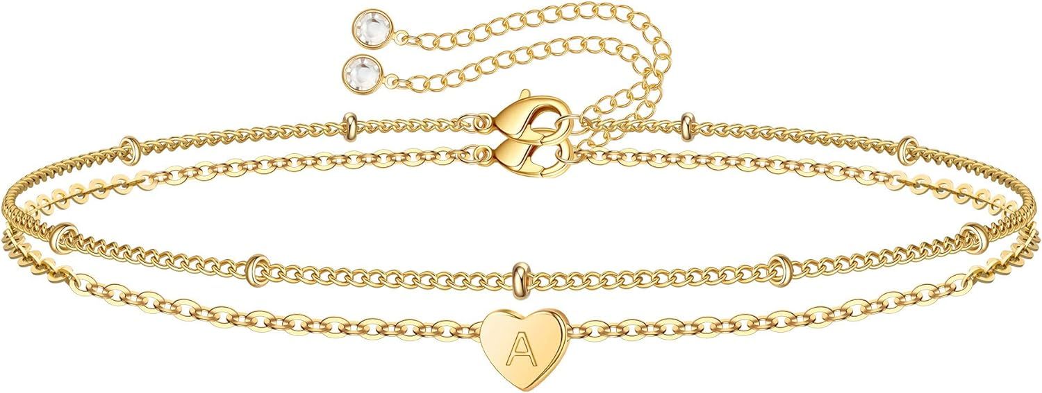 Turandoss Dainty Heart Initial Bracelets for Women, 14K Gold Filled Handmade Personalized Letter ... | Amazon (US)