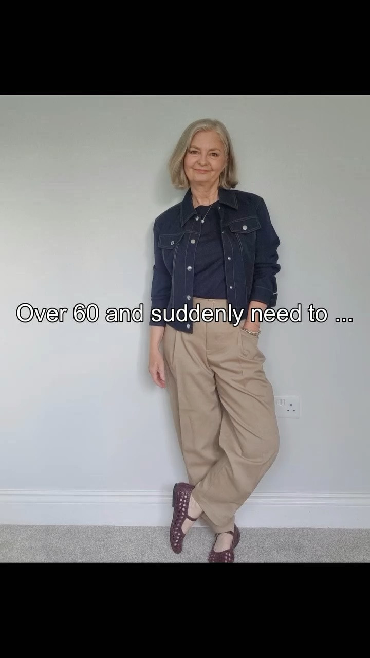 POV. You're in your 60s and suddenly need to dress business casual. 
But have you held on to old office clothes for those in case events? I did but after 2 years they are dated and really need dumping.
Or you have nothing and need to shop but find nothing that fits or goes together .
Or you have a few pieces in your modern retirement wardrobe that will blend together. That's me. That's what I did here. Nothing new. All worn with other pieces in the past.
Which woman are you 
A office clothes wearer
B shopper and find nothing
C have a few pierces that are modern already in your wardrobe 

Trousers @petitestudionyc
Tee @boden
Jacket @lilysilk
Comment Link for the look details 

Which are you