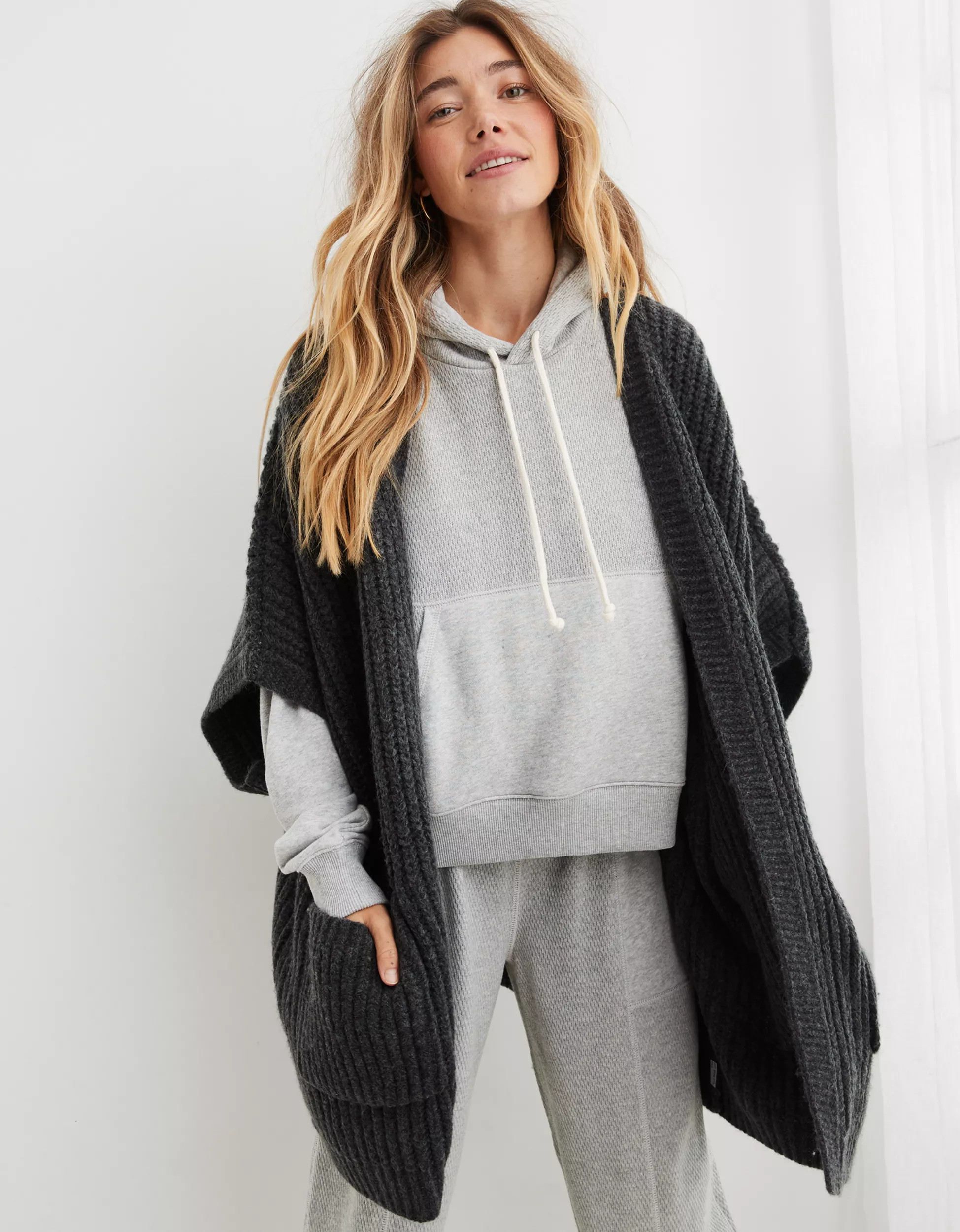 Aerie Marled Rib Sweater Cape | Aerie