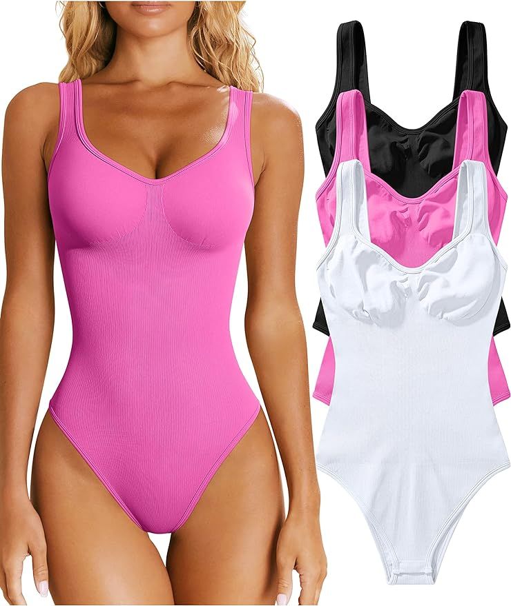 OQQ Women's 3 Piece Bodysuits Sexy Ribbed Sleeveless Shapewear Tank Tops Bodysuits       Add to L... | Amazon (US)
