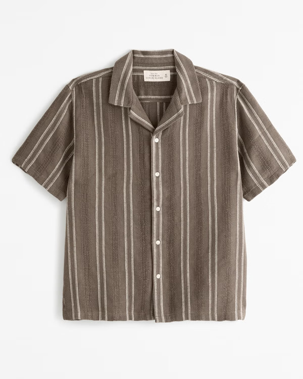 Camp Collar Linen-Blend Shirt | Abercrombie & Fitch (US)