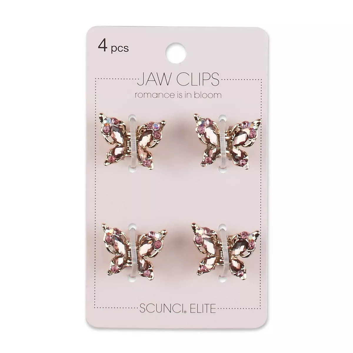 scünci Elite Rhinestone Embellished Butterfly Mini Claw Clips - Pink/Gold - All Hair -  4pcs | Target