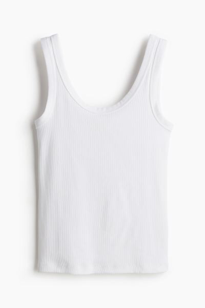 Ribbed Tank Top - Round Neck - Sleeveless - Beige - Ladies | H&M US | H&M (US + CA)