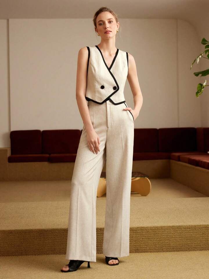 MOTF PREMIUM CONTRAST BINDING DOUBLE BUTTON WAISTCOAT | SHEIN | SHEIN