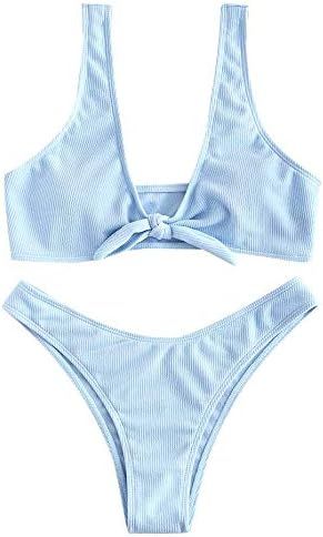 ZAFUL Women's Knotted Bathing Suit Padded Thong Bikini High Cut Two Piece Swimsuit | Amazon (US)