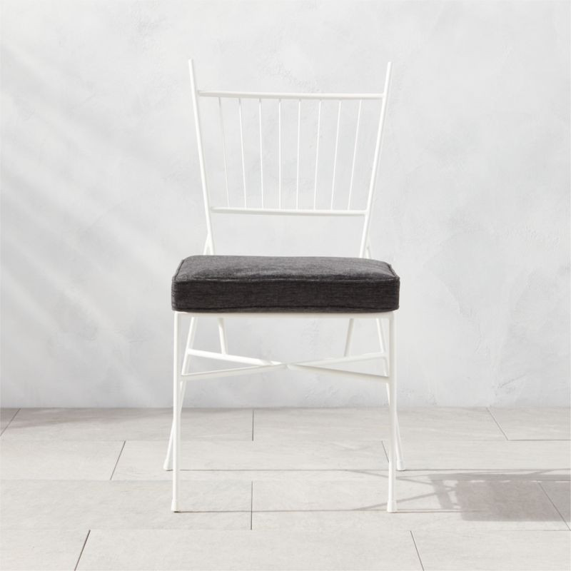 Pavilion Ivory Armless Outdoor Patio Dining Chair with Grey Sunbrella Cushion Model 6350 | CB2 | CB2
