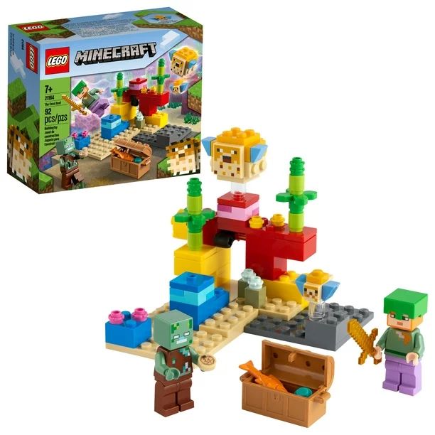 LEGO Minecraft The Coral Reef 21164 Featuring Alex, a Drowned and 2 Cool Puffer Fish (92 Pieces) ... | Walmart (US)