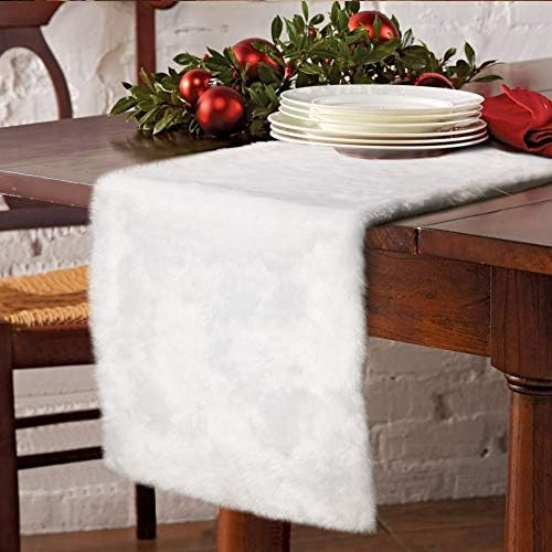 OurWarm Christmas Table Runner 72 x 15 Inch, Snowy White Faux Fur Table Runner for Christmas Tabl... | Amazon (US)