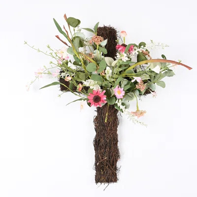 20" Berry Floral Cross Wreath | Wayfair North America