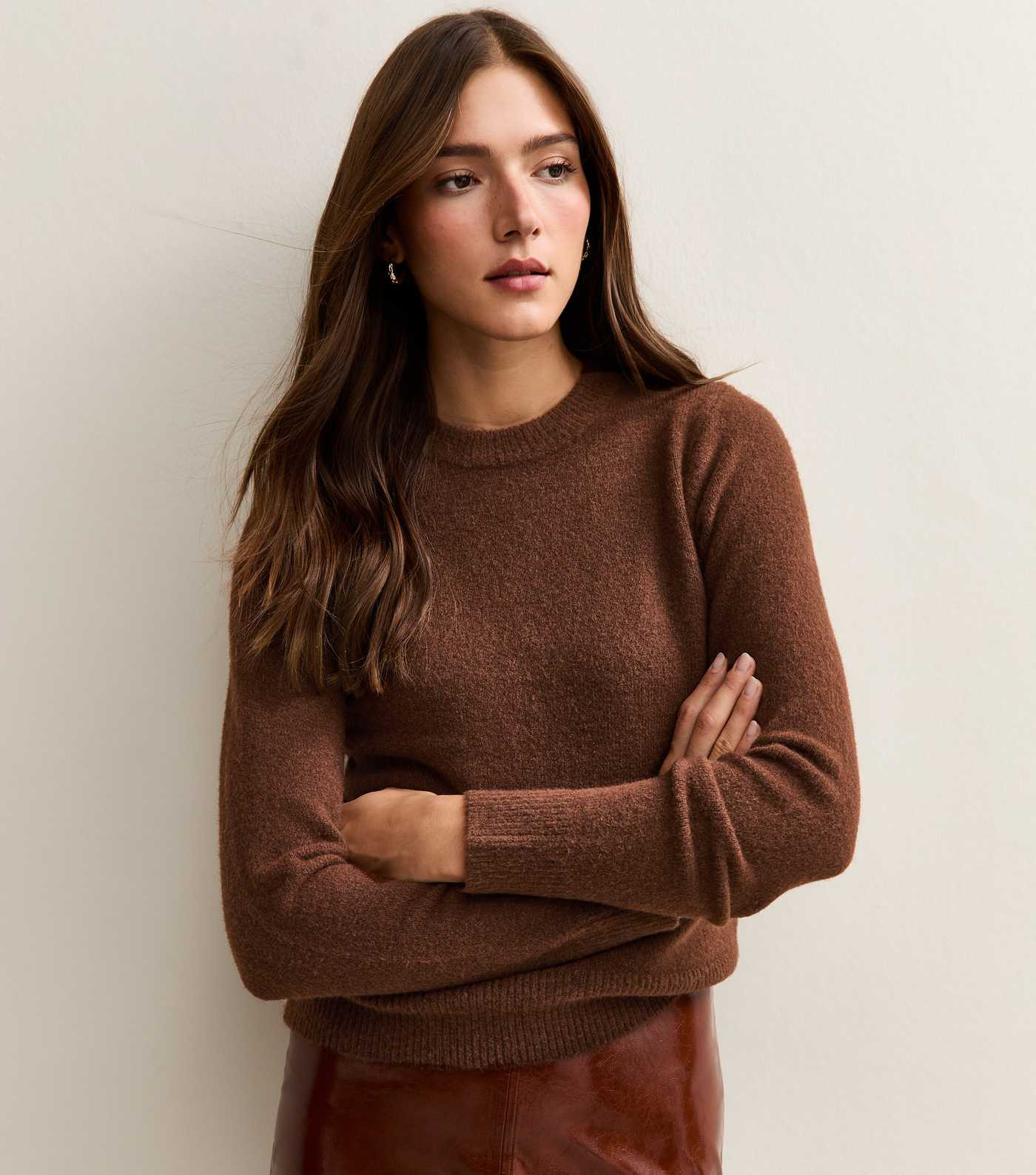 Dark Brown Crew Neck Jumper | New Look | New Look (UK)