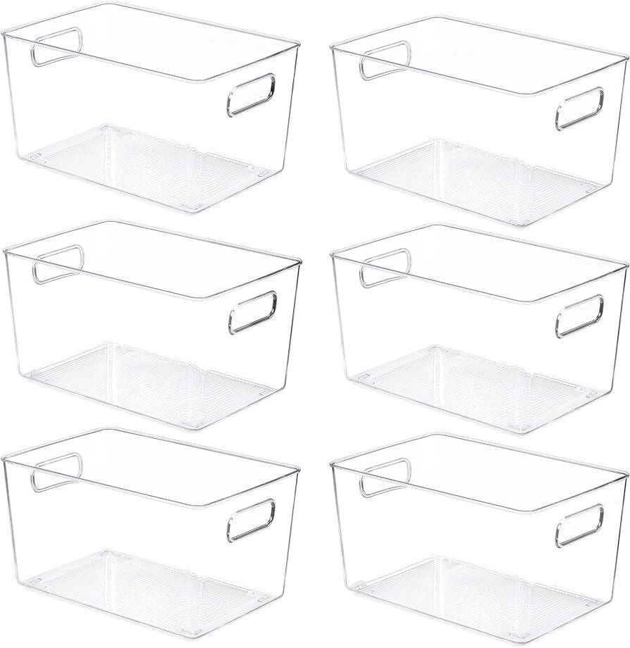 YIHONG 6 Pack Clear Pantry Organizer Bins, Plastic Containers with Handle for Kitchen,Freezer,Cab... | Amazon (US)