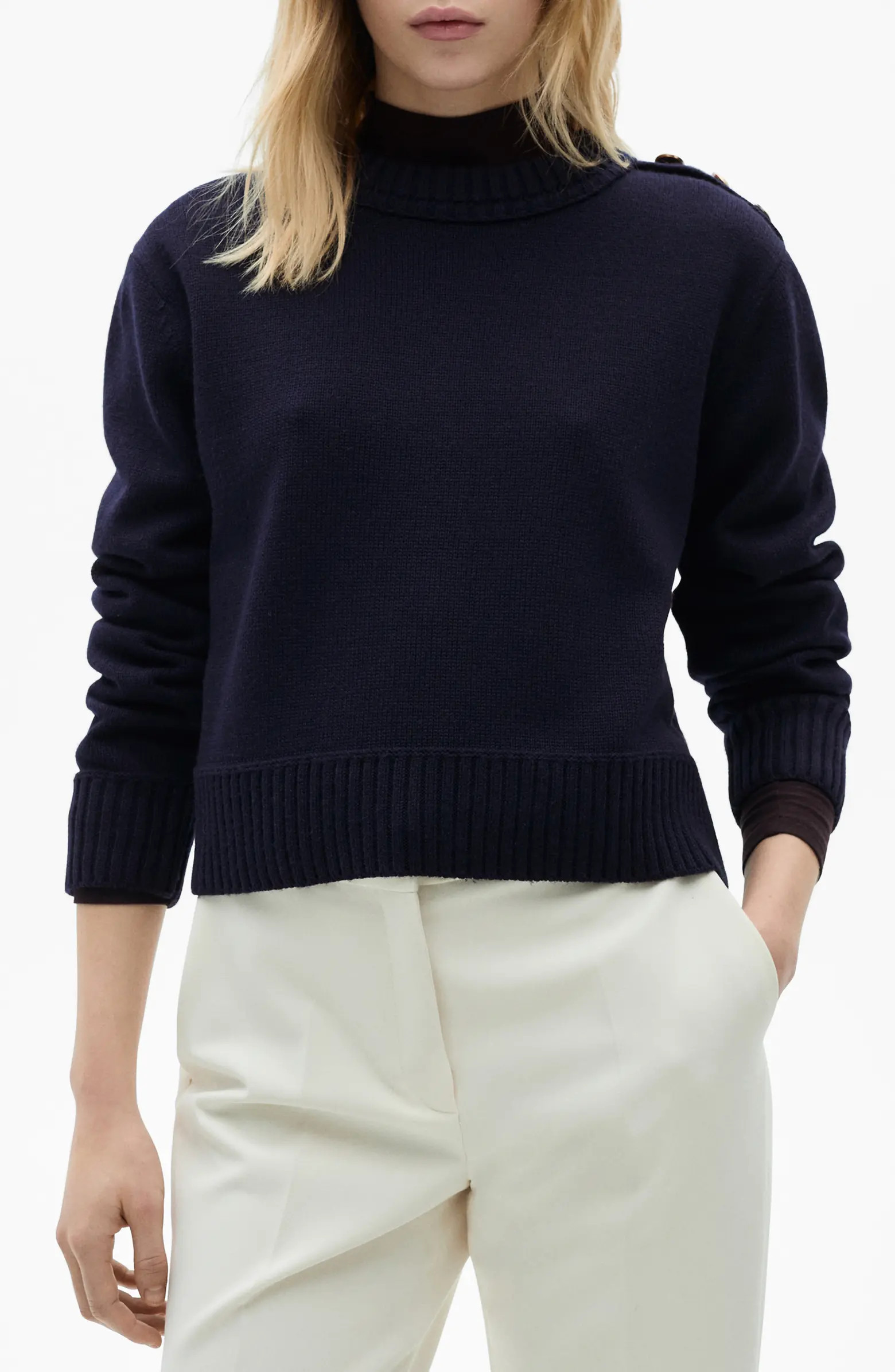 MANGO Button Shoulder Mock Neck Sweater | Nordstrom | Nordstrom