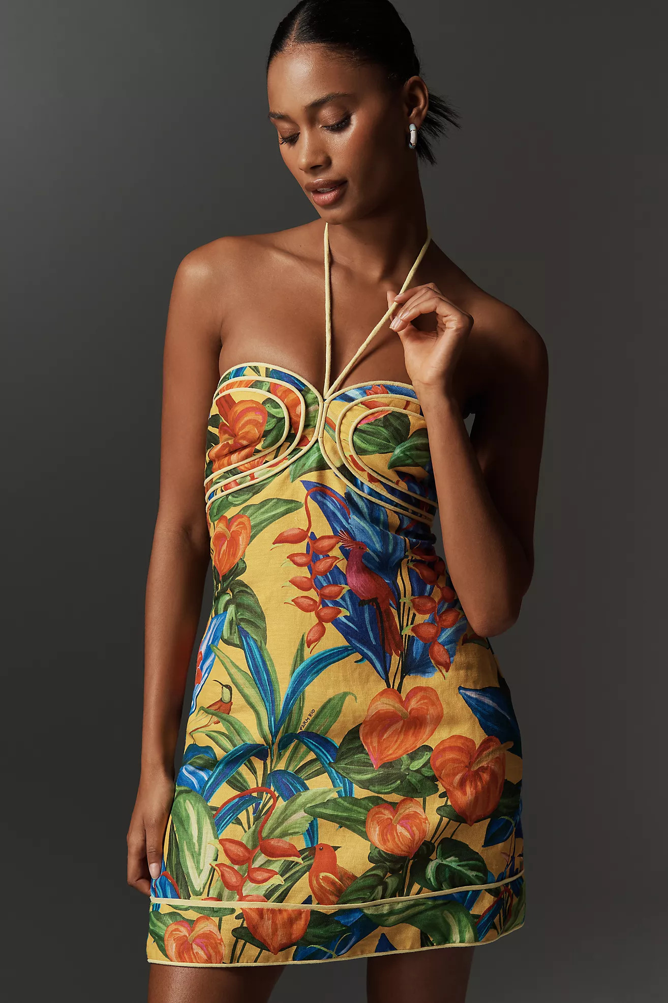 Farm Rio Bright Nature Linen Halter Mini Dress | Anthropologie (US)