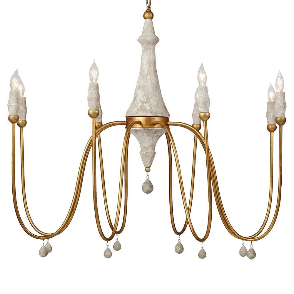 Amelia French Rustic Vintage Gold Column Chandelier | Kathy Kuo Home