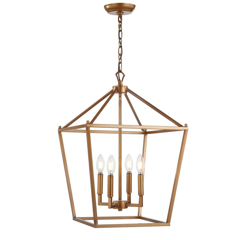 Pagoda 16 in. 4-Bulb Antique Gold Lantern Metal LED Pendant | The Home Depot
