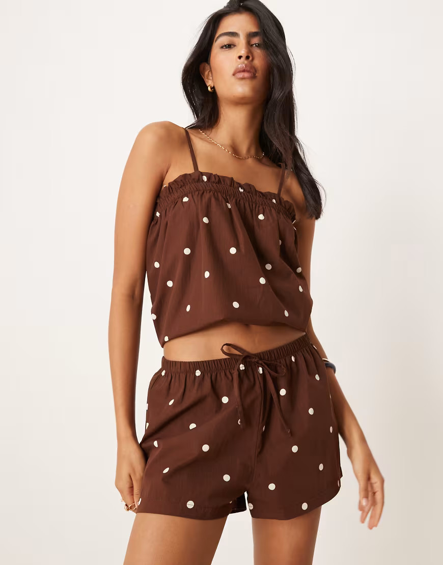 ASOS DESIGN pull on micro shorts in chocolate polka dots-Multi | ASOS (Global)