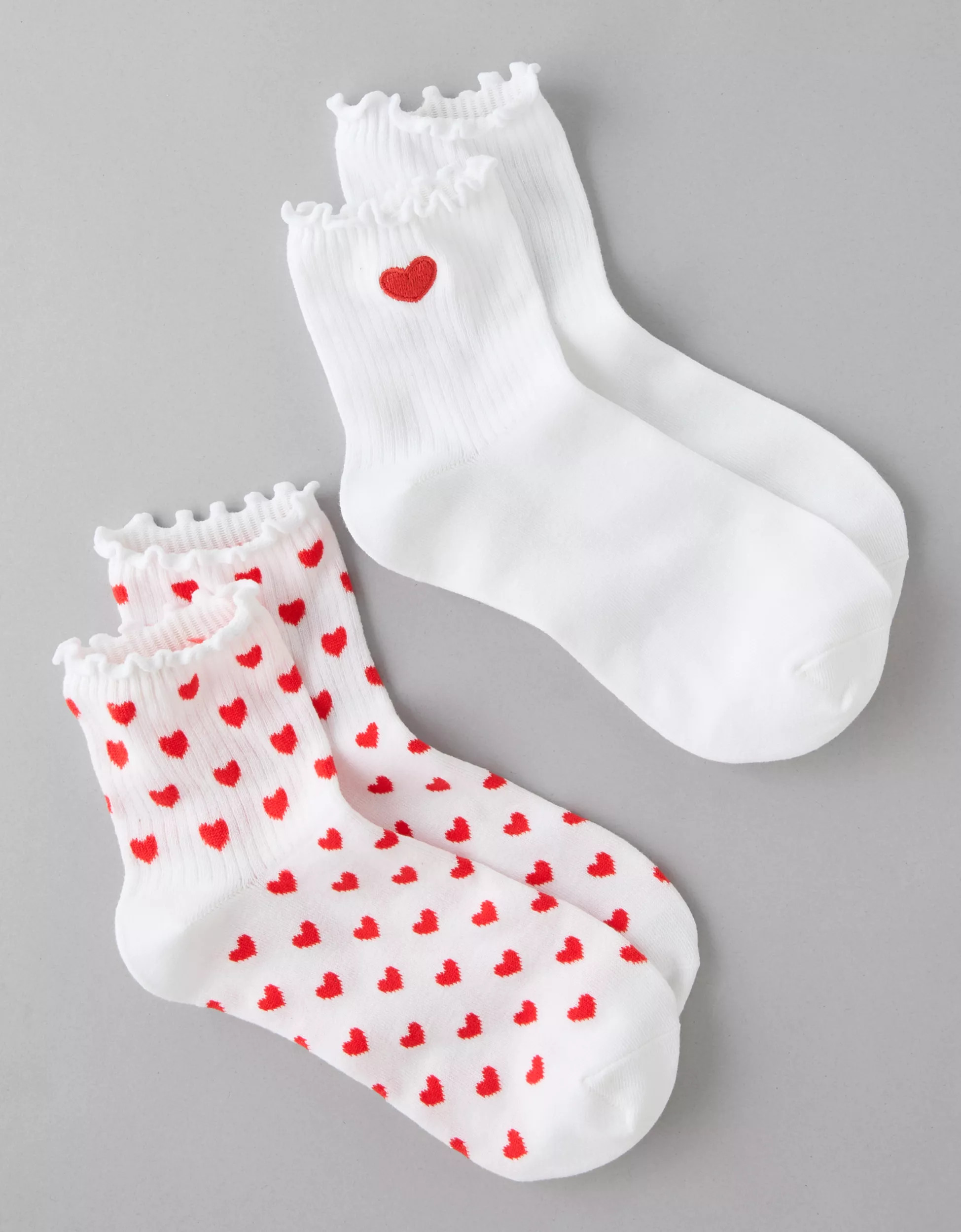AE Heart Ruffle Socks 2-Pack | American Eagle Outfitters (US & CA)
