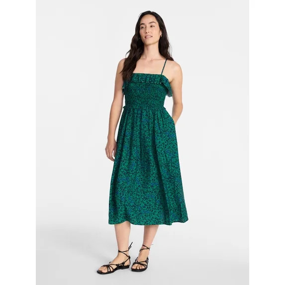 Time and Tru Women's Sleeveless Smocked Midi Dress, Sizes XS-XXXL | Walmart (US)