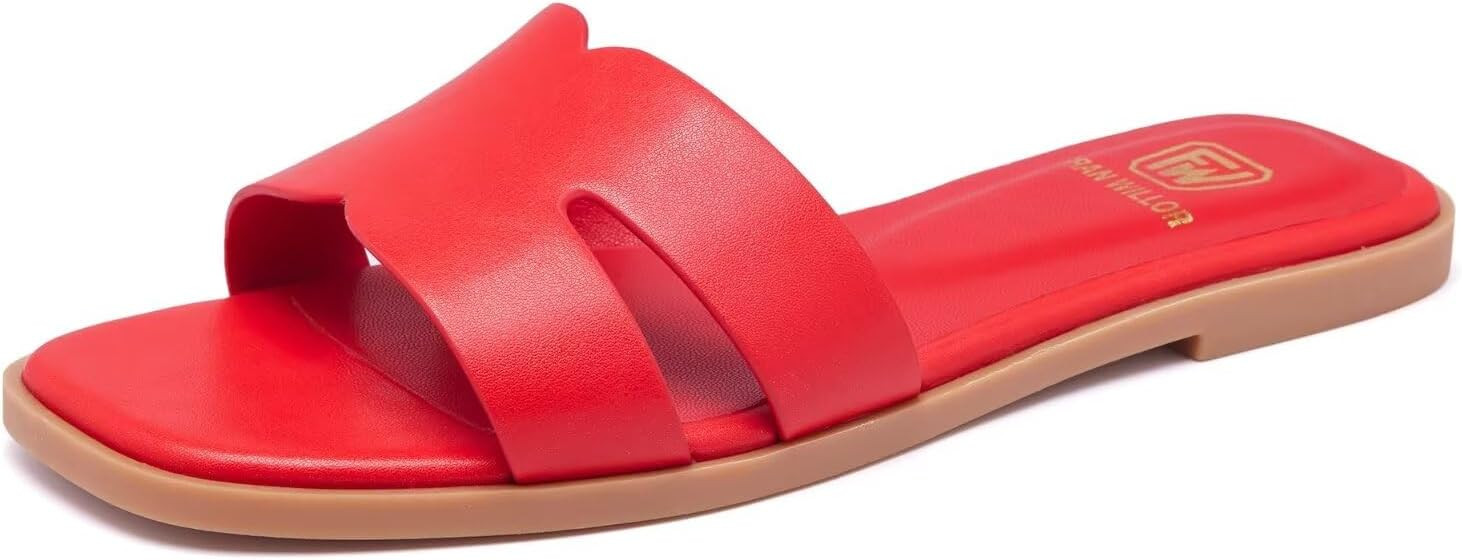 Women's Flat Sandals Dressy Comfortable Slide Sandals Fashion Square Open Toe Slip On Beach Sanda... | Amazon (US)