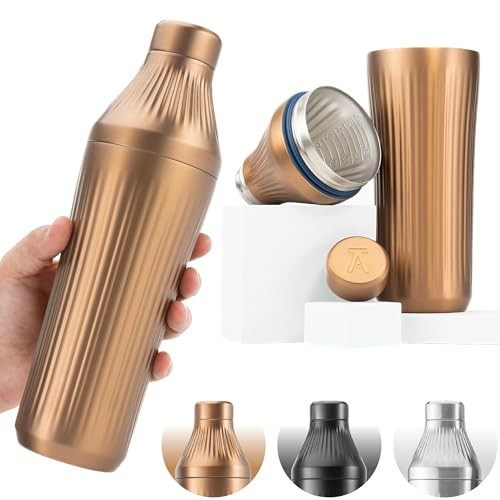 Elevated Craft Diamond Edition Hybrid Cocktail Shaker Set - Premium Vacuum Insulated Brushed Copper, 28 oz, Includes Built-In Strainer, Precise Measuring Top & XL Polishing Cloth - Martini Shaker | Amazon (US)