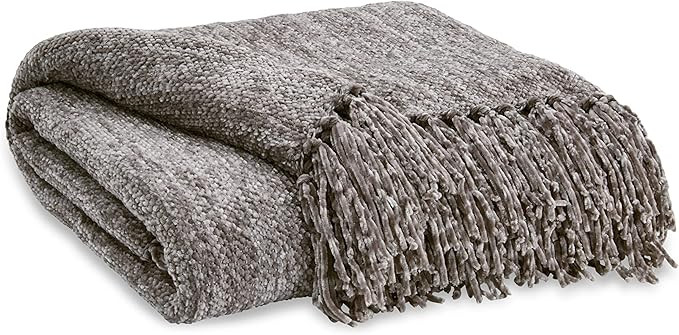 Signature Design by Ashley Tamish Contemporary Throw with Knotted Fringe, Gray | Amazon (US)
