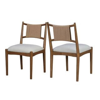 Orelix Modern Brown Finish Upholstered Parsons Dining Chairs with Woven Paper Rope Back (Set of 2... | The Home Depot
