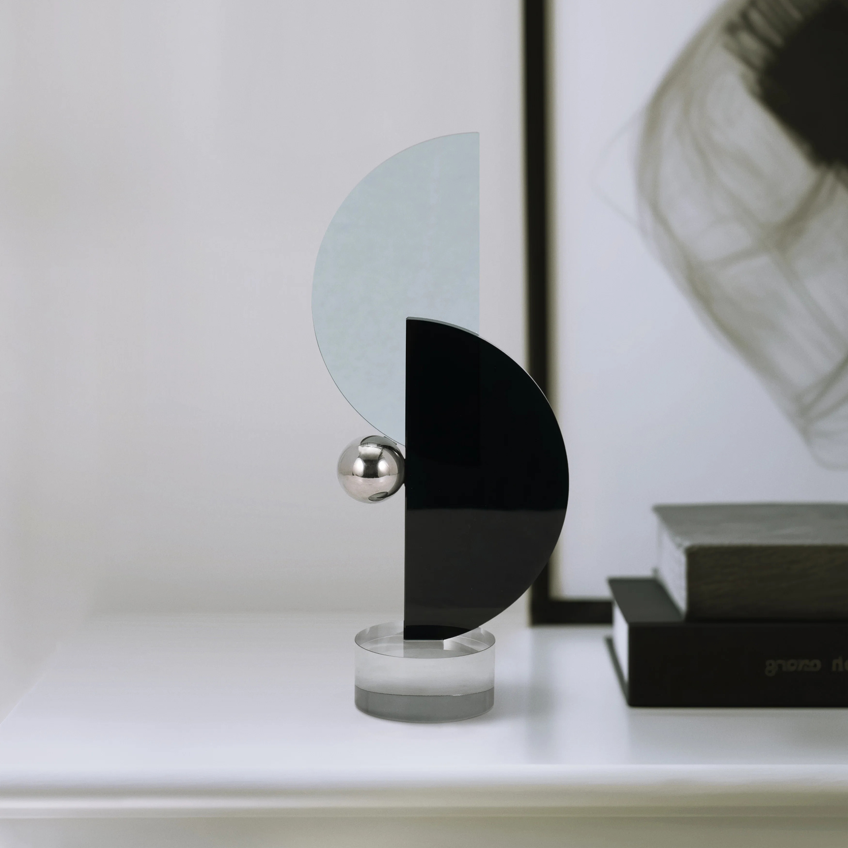 Sleek Modern Decorative Object in Glass and Crystal with Intersecting Semicircles and Metal Spher... | Wayfair North America