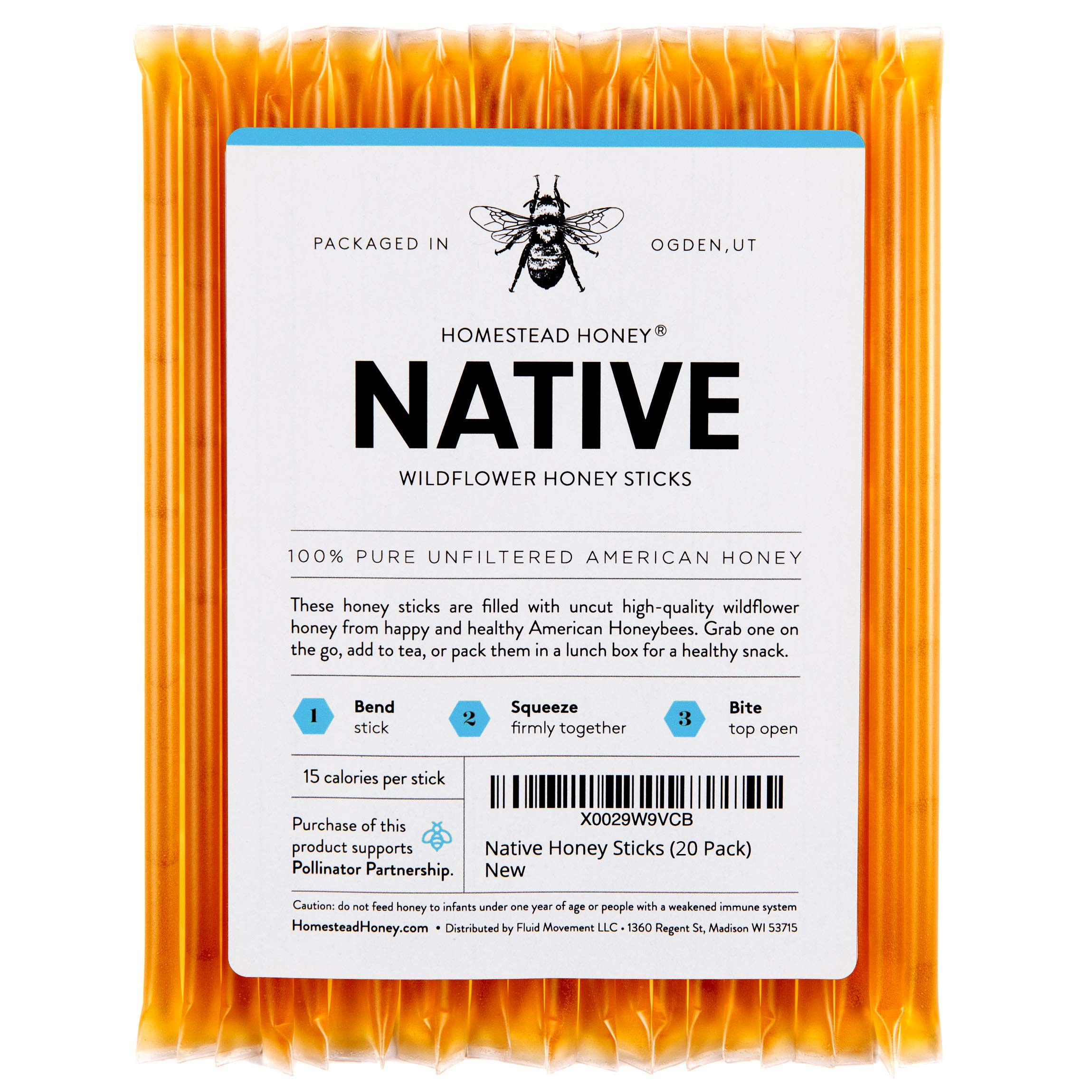 Fluid Movement Native Honey Sticks For Tea, Honey Packets Single Serve Honey Straws Stir Sticks, ... | Amazon (US)