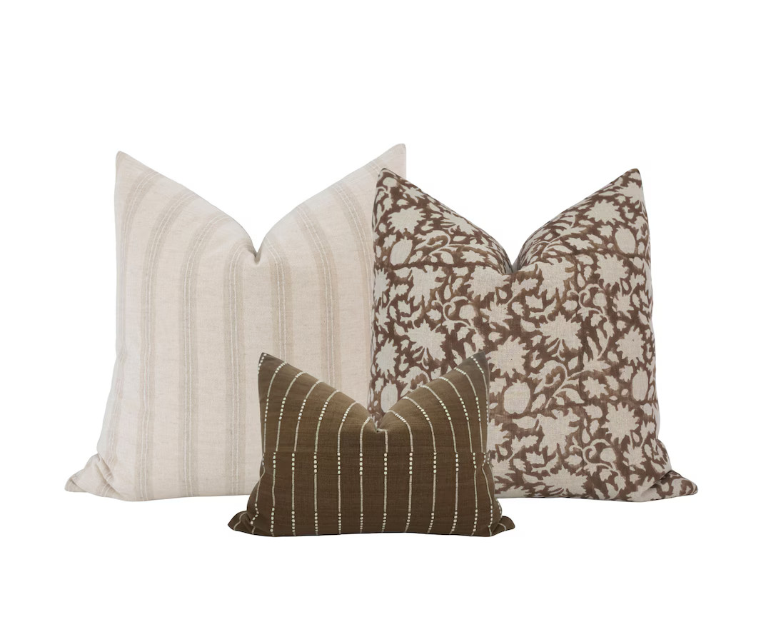 Warm Brown Pillow Cover Combo Brown Pillow Set Brown Floral Pillow Cover Moody Brown Pillow Set D... | Etsy (US)