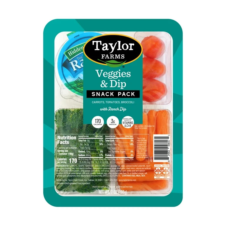 Taylor Farms Veggies & Dip Snack Pack, 7 oz, Tray | Walmart (US)