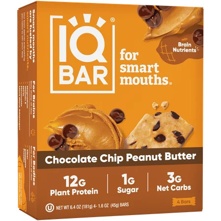 IQBAR Chocolate Chip Peanut Butter Protein Bars - Vegan Energy Bars - High Fiber Vegan Snacks - 4 Count Box | Walmart (US)