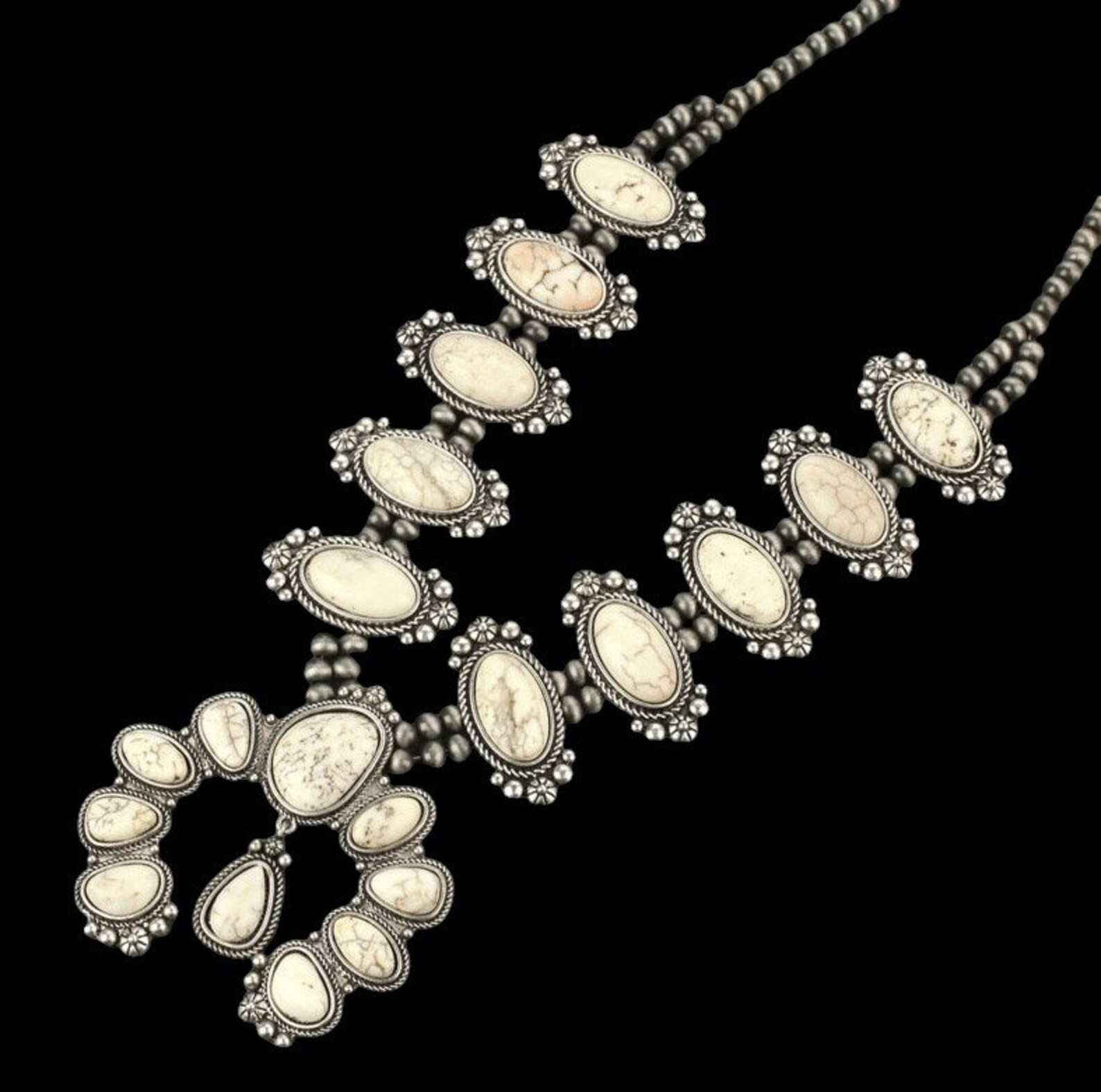 Full Squash Blossom Natural White Turquoise Necklace - Etsy | Etsy (US)