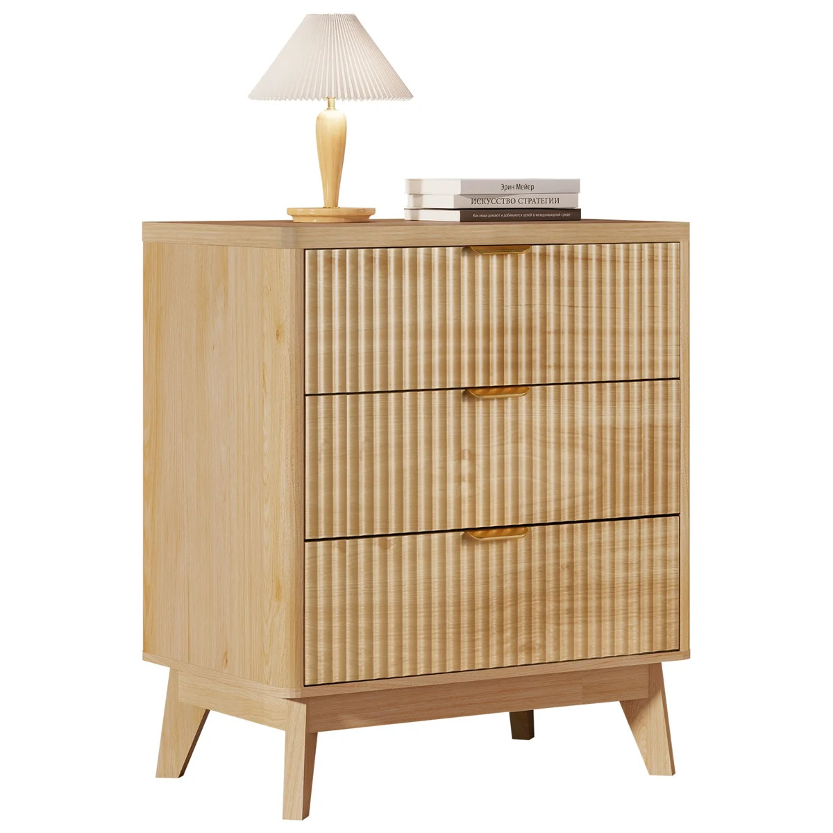 Rhythm Night Stand Set of 2 with 3 Drawers, Fluted Bedside Table Set of 2, Wood Bedroom Nightstan... | Wayfair North America