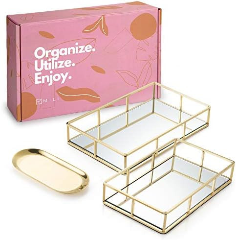 Mili Home Gold Vanity Tray Gold Perfume Tray for Dresser, Bathroom ,Gold Decorative Tray Makeup T... | Amazon (US)