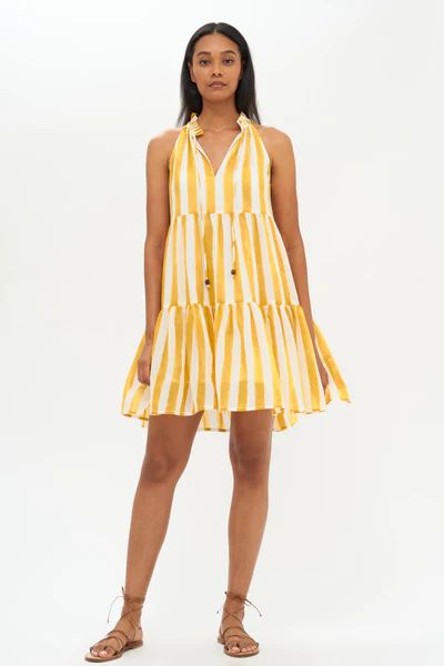 Sleeveless Tiered Short- Cabana Saffron | Oliphant Design