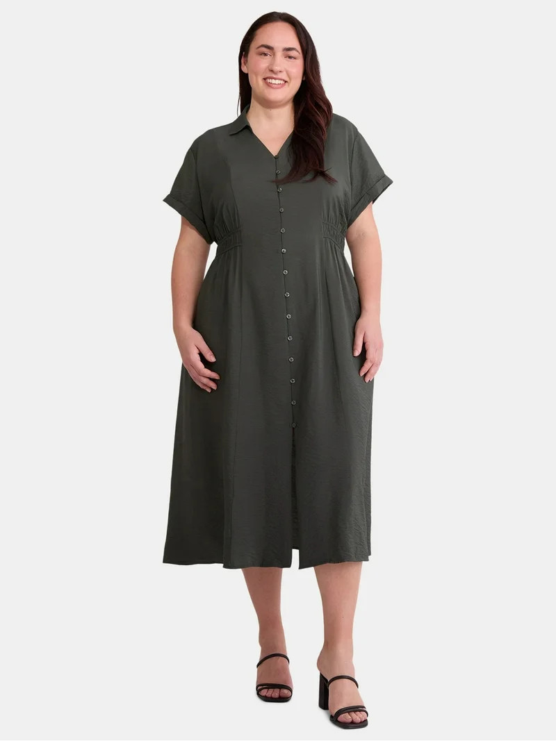 Terra & Sky Women's Plus Size Utility Shirt Dress, 0X-5X - Walmart.com | Walmart (US)