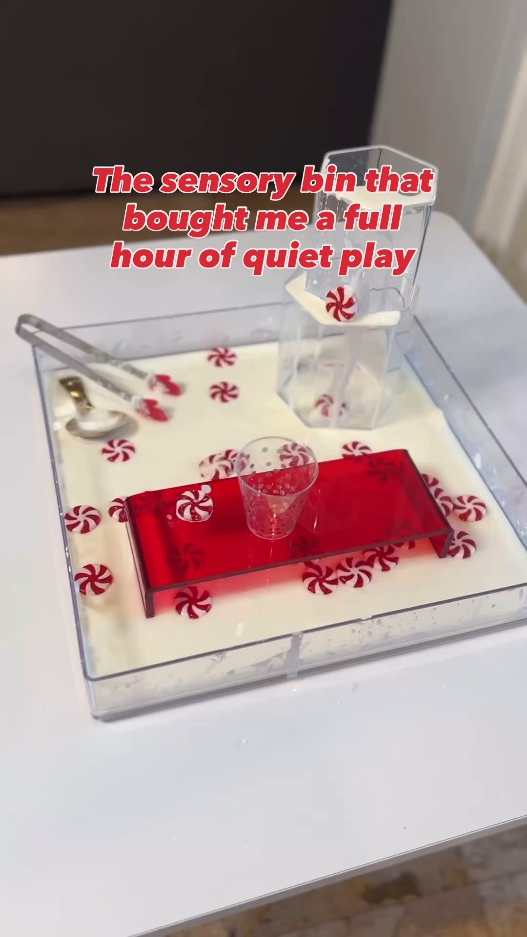 Peppermint oobleck for the win.
Here’s what I used:
2 cups cornstarch
1 cup water
A couple drops of peppermint extract

I tossed in some scoops, little cups, mitten tongs, risers, and plastic peppermints and my kids were happily mixing, pouring, and “cake decorating” for a full hour. So good!

Tip: When you’re done, toss the leftover oobleck in the trash, not down the drain.


#LTKKids #LTKHoliday #LTKmomlife